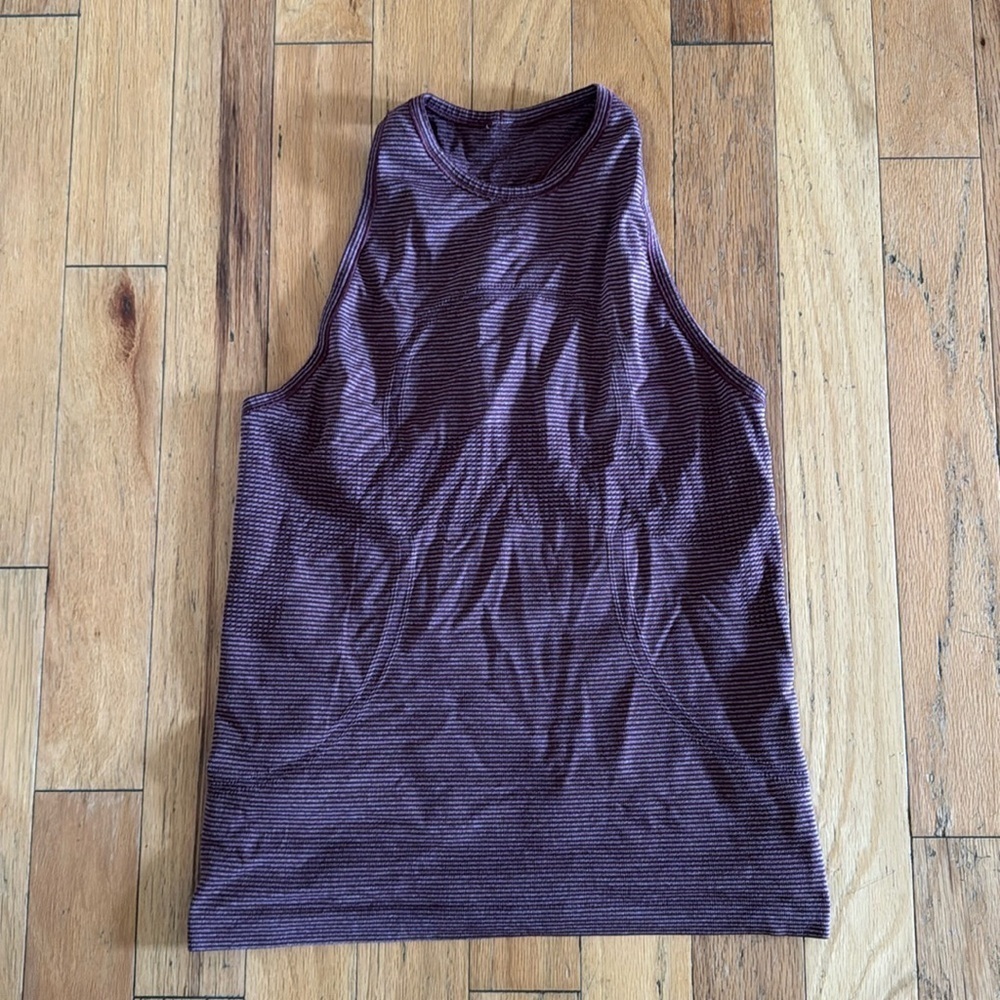 Lululemon | High-neck Racerback Tank | Maroon & Grey Stripe | Sz 8
